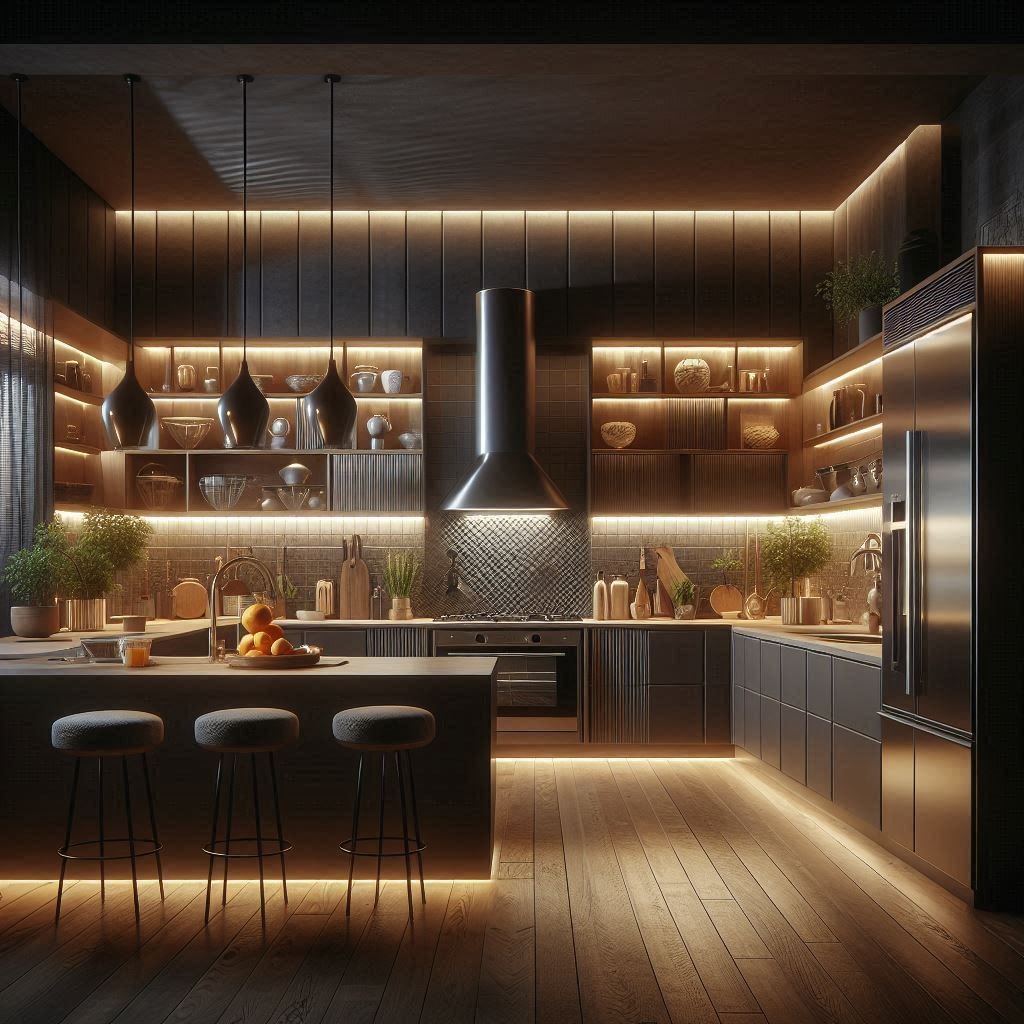 Cocina con península y mobiliario moderno