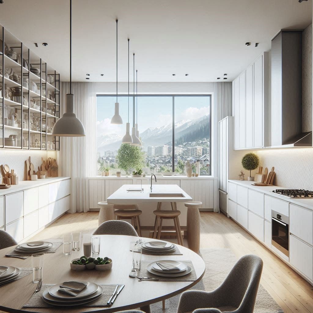 Cocina en paralelo con muebles a ambos lados