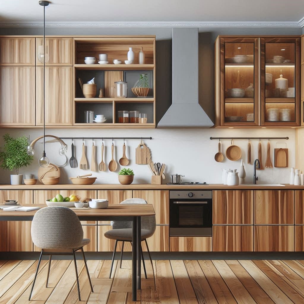 Cocina lineal con mobiliario compacto